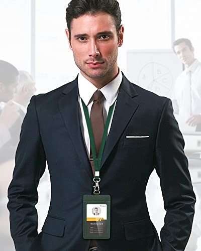 Teskyer Leather ID Badge Holder with Lanyard, Vertical Starry Dark Green - color: Starry Dark Green, size: Vertical