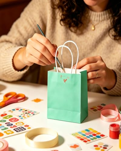 qiqee 24PCS Mini Gift Bag with Handles Bulk 4.5"x2.5"x6" Gift Bags Light Green Bags Multiple Uses - color: Light Green
