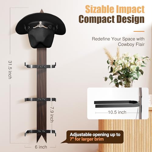 Cinati Cowboy Hat Rack Wall Mount - Rustic Wooden Western Metal Cowboy Hat Holder & Hanger Organizer with Arrow Sign Board for Bedroom, Hallway & Doorway - Holds 4 Hats, Fedora, Sun Hats, Gift for Him - size: Walnut-1 Pack