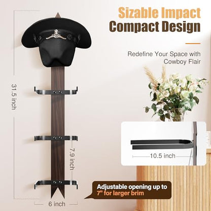 Cinati Cowboy Hat Rack Wall Mount - Rustic Wooden Western Metal Cowboy Hat Holder & Hanger Organizer with Arrow Sign Board for Bedroom, Hallway & Doorway - Holds 4 Hats, Fedora, Sun Hats, Gift for Him - size: Walnut-1 Pack