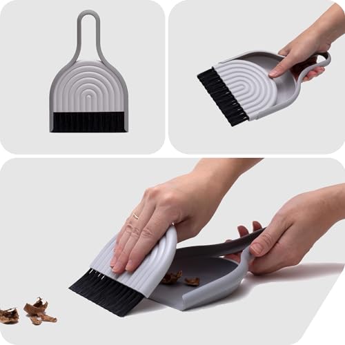 Peleg Design DustArch - Mini Dustpan and Brush Set, Small Dustpan and Broom with Modern Charm, Handheld Broom and Dustpan Set for Home, Office & Travel - color: Dustarch - Grey