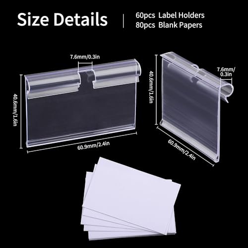 140PCS Basket Labels Clip On, Includ 60PCS Clear Plastic Label Holders and 80PCS Label Papers, Labels for Storage Bins, Wire Shelf Retail Price, Merchandise Sign Display Holder for Supermarket