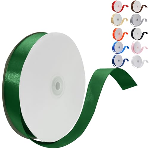 Dark Green Satin Ribbon 1 Inch 100 Yards, for Wedding Gift Wrapping - color: Dark Green