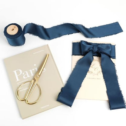 Silk Satin Ribbon 1-1/2 Inch x 30 Yards Ivory & Light & Navy Blue - color: Ivory& Light Blue& Navy Blue