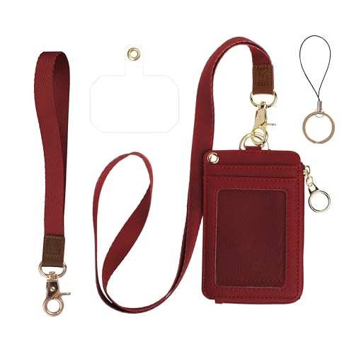 MONDO DESIGNS 2-in-1 ID Badge Holder Lanyard Wallet - Bordeaux Red - color: Bordeaux Red