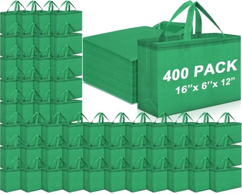 Windyun 400 Pcs Reusable Grocery Bags Large Shopping Tote Bulk, Green - color: Green