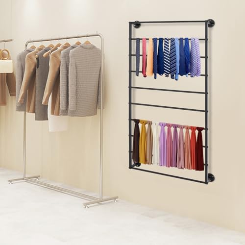 Wall Mounted Scarf Rack, 10-Layer Wrapping Paper Ribbon Organizer Scarves Tie & Scarf Rack Belts Towel Holder Necktie Hijab Display shelving Metal Racks for Flower Shop Retail Store home 23"×47"