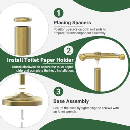 Toilet Paper Holder Stand,Free Standing Toilet Paper Holder,Modern Post Pivoting Toilet Paper Stand with Stable Weighted Base,SUS304 Stainless Steel Tissue Roll Holder Stand for Bathroom,Brushed Gold - color: Brushed Gold