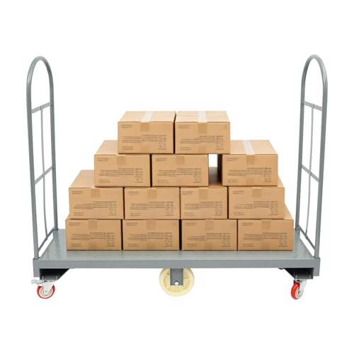 U-Boat Heavy Duty Platform Truck, 2000 Lbs Capacity U Boat Cart, 60.5"X15.7"X52.2" Steel Dolly Cart with Removable Side Fences, 6 Wheels and Foot Brake, Push Cartfor Material Handling - color: Black