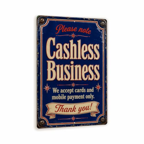 Cashless Business Vintage Enamel Business Sign - style: Cashless Business