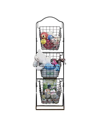 FixtureDisplays® 11 X 11 X 47.6" Black 3-Tier Metal Market Basket Floor Display Rack for Home, Kitchen, and Retail Grocery Stores 16787-NEW-NPF