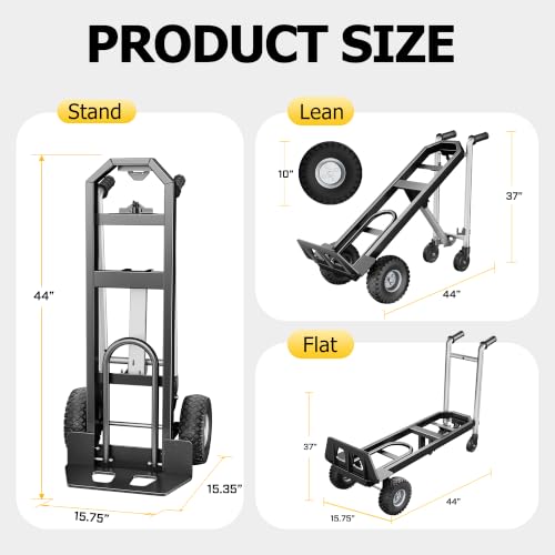 4 in 1 Folding Hand Truck, 1000lbs Capacity Dolly Cart Industrial Convertible Heavy Duty with Retractable Handle and 4 Rubber Wheels, Collapsible Cart for Moving Home, Warehouse, Black-Silver - color: Black Silver-1000