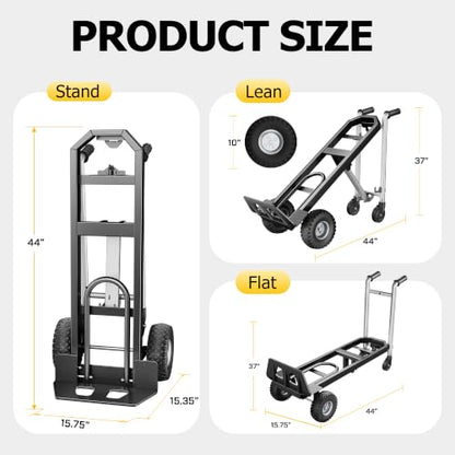 4 in 1 Folding Hand Truck, 1000lbs Capacity Dolly Cart Industrial Convertible Heavy Duty with Retractable Handle and 4 Rubber Wheels, Collapsible Cart for Moving Home, Warehouse, Black-Silver - color: Black Silver-1000