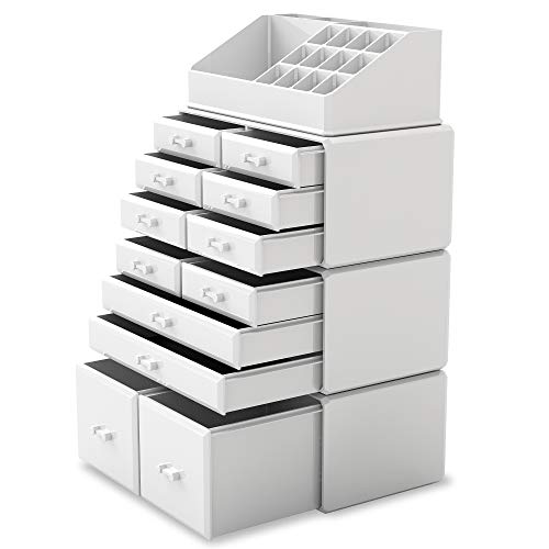 Readaeer Makeup Cosmetic Organizer Storage Drawers Display Boxes Case with 12 Drawers (White) - color: White