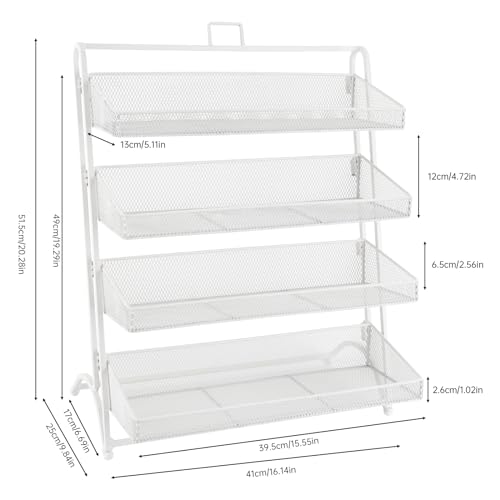 Retail Display Rack 4-Tier Market Merchandise Display Shelf Tabletop Fruit Vegetable Display Shelving Snack Shelf Countertop for Retail Store Home Store Market, 10”D X 16”W X 20”H - size: 10" D X 16" W X 20" H - White