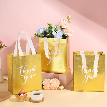 Sweetude 30 Thank You Non Woven Gift Bag, 10 x 8 x 4 Inch, Gold - color: Gold, size: 10 X 8 X 4 Inch