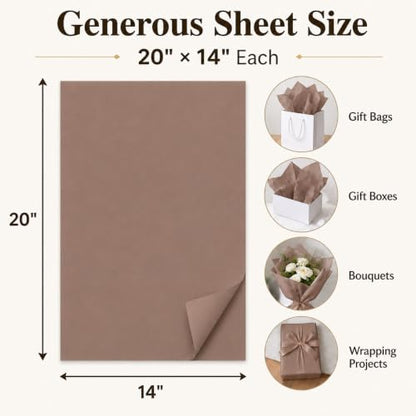 ROVIBIOBIO 100 Sheets Brown Tissue Paper for Gift Bags, 20 x 14 Inch - color: Brown
