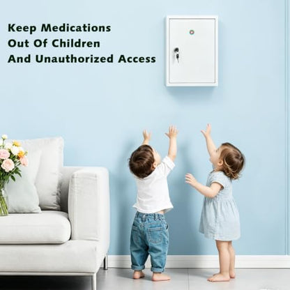 KYODOLED Locking Medicine Cabinet with Keys, Wall Mount, 15.75 Inch, White