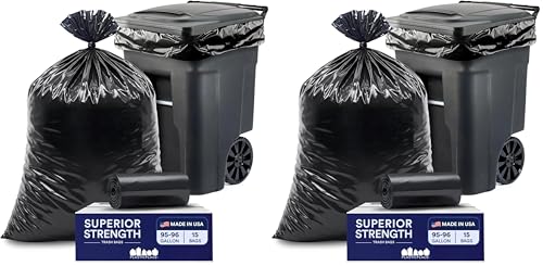 Plasticplace 95-96 Gallon Heavy Duty Black Trash Bags - Contractor Grade,Extra Large Garbage Bags for Construction & Outdoor Trash Cans,1.2 Mil Thick,61” x 68” (Roll),15 Count (Pack of 2) - size: 15 Count (Pack of 2)