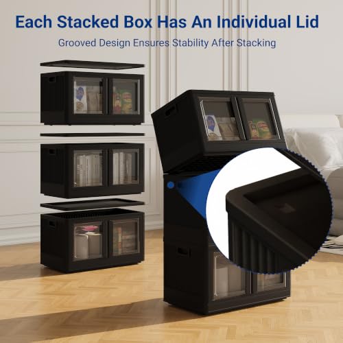 FLEXIMOUNTS 228 QT Stackable Plastic Storage Bins With Lids, Black - color: Black, size: 76 Qt-3 Pack