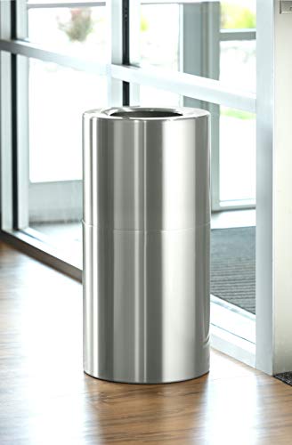 Safco Open Top Trash Can, 20 Gallon Aluminum Modern Garbage Can for Indoor Use, Silver