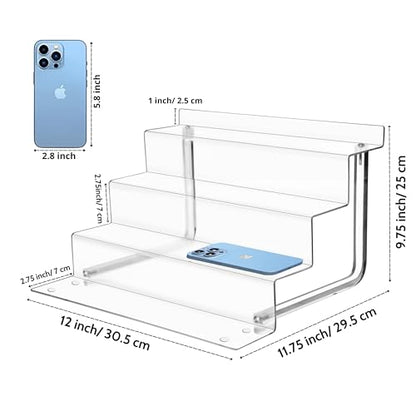 AMT Acrylic Riser Display Stand, 100% Acrylic Clear 4-Tier Organizer for Figures, Cupcake, Perfume, Sunglasses (12 inch x 2.75 inch) 3-pack - color: (12 inch x 2.7 inch) 3 pack