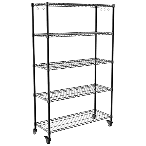 Storage Shelves,Shelf Adjustable Wire Shelving Unit,Sturdy Steel Metal Shelves Heavy Duty Shelving Units and Storage with Casters for Garage,Living Room,Bathroom, 36L X 14W X 59H.5Tier Black - color: Black, size: L36"--5-Shelf