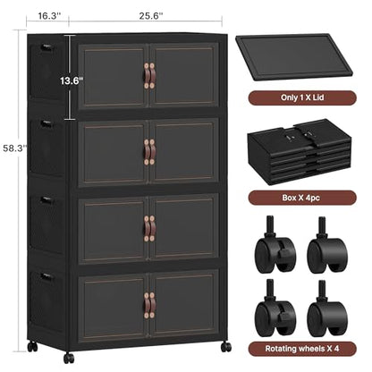 936QT Extra Large Stackable Storage Bins with Lids & Wheels - color: Black-60Gal, size: 4Pack with 1 top lid