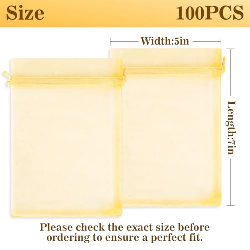 Sukh Gold Organza Bags 5"x7" - 100PCS Small Mesh Drawstring Gift Bags - color: Gold, size: 100 Count (5 x 7 Inches)