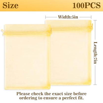 Sukh Gold Organza Bags 5"x7" - 100PCS Small Mesh Drawstring Gift Bags - color: Gold, size: 100 Count (5 x 7 Inches)