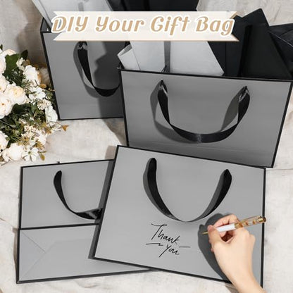 ReliThick 12 Pack Paper Gift Bag with Handles & Tissue, Gray, Black - color: Grey, Black