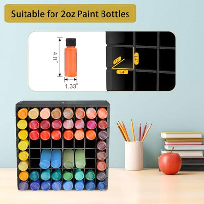 Krafetto 64-Grid Paint Organizer for 2 Oz Bottles, Wall Mount, Black - color: 1pc black paint rack