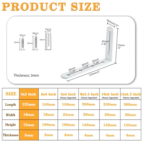 Alise 12Pcs Floating Shelf Brackets, White Heavy Duty L Bracket for Shelves - color: White, size: (12P) 5x3x0.72 inch