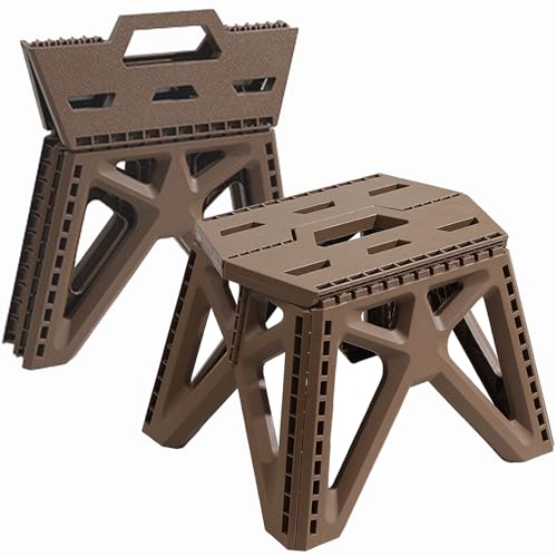 Folding Step Stool Holds 440 lbs - 9" Sturdy Foldable Step Stool with Non-Slip Base, Space Saving for Kitchen, Bathroom, Camping (Brown) - color: Brown