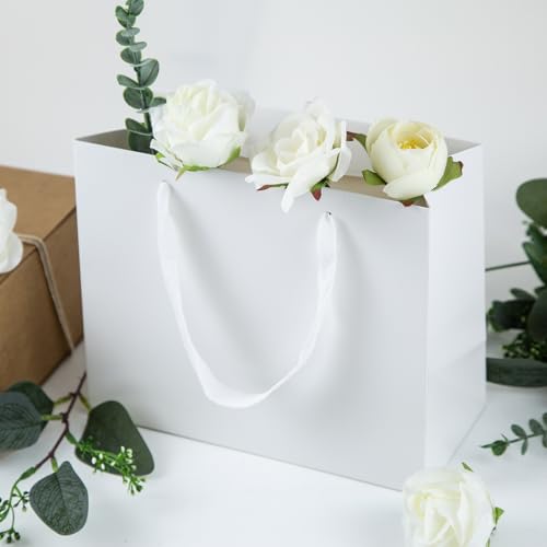 Ronvir 25pcs Small White Gift Bags with Handles,Party Favor Gift Bags - color: White