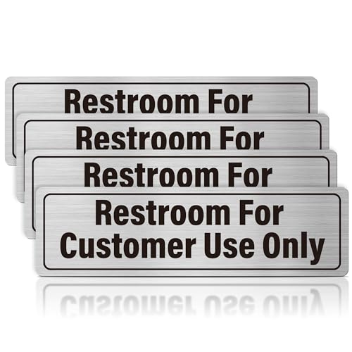 4 Pack Restroom for Customers Only Sign - Restroom Signs for Business Office, Bathroom Door Sign with Double Sided Tapes, Prevent Toilets from Being Occupied, Brushed Aluminum, 7" × 2" - style: Restroom For Customer Use Only