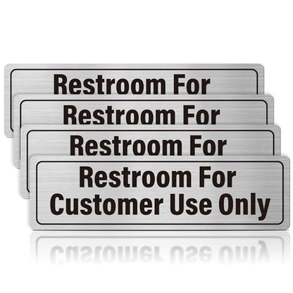 4 Pack Restroom for Customers Only Sign - Restroom Signs for Business Office, Bathroom Door Sign with Double Sided Tapes, Prevent Toilets from Being Occupied, Brushed Aluminum, 7" × 2" - style: Restroom For Customer Use Only