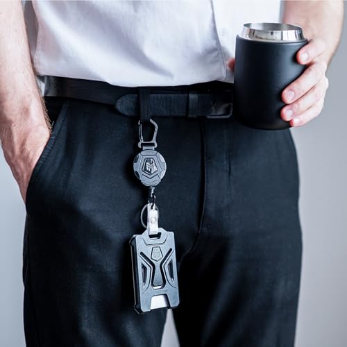 MNGARISTA 2-Pack Retractable Badge Holder, Heavy Duty Carabiner Keychain, Tactical ID Card Holder with 31.5" Retractable Badge Reel, Black - style: PC - 2