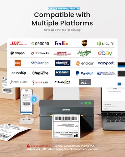 POLONO Bluetooth Thermal Shipping Label Printer, 4x6 Label Printer for Shipping - color: Grey