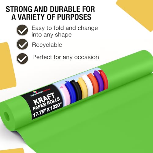 Crown Display Lime Green Kraft Paper Roll - 17.75" X 1320" (110' Ft) - Wrapping & Packing Paper - Craft Supplies - color: Lime Green, size: 17.75" x 1320"