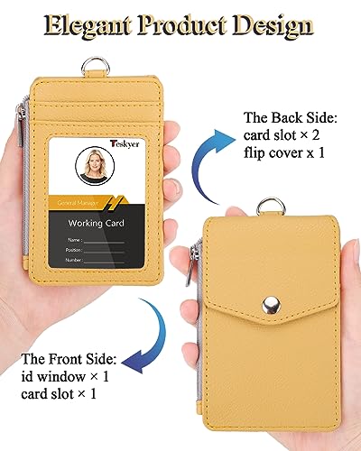Teskyer ID Badge Holder with Lanyard, Lanyard Wallet, Lychee Yellow - color: Lichee Yellow, size: 3.1" x 4.7"