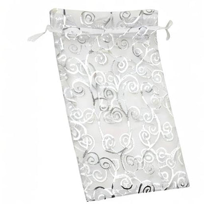 SUNGULF 50pcs Organza Pouch Bag Drawstring 6"x8" Strong Gift Candy Bag Jewelry Party Wedding Favor (Silver White)