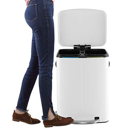 happimess Marco 10.6 Gal Double Bucket Step Trash Can, Cotton White - color: White