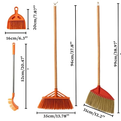 Bathroom Cleaning Broom Set, 4-Piece Broom and Dustpan Set with Long & Short Handle Brooms – Stiff Floor Broom, Angle Broom & Toilet Scrub Brush – Cleaning Tools for Bathroom & Kitchen