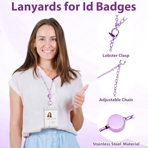 Stainless Steel Badge Lanyard with 2 Id Holders, Retractable, Purple - color: Purple