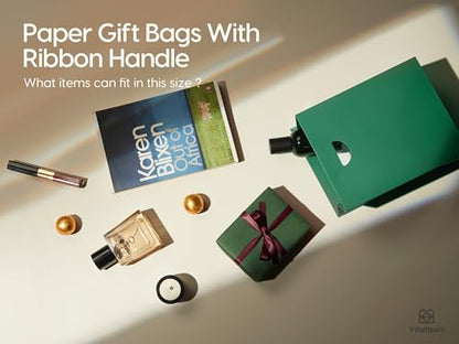 Vitalizart Paper Gift Bags With Ribbon Handles Small Green Bulk Pack - color: Green, size: Small Size/10pcs