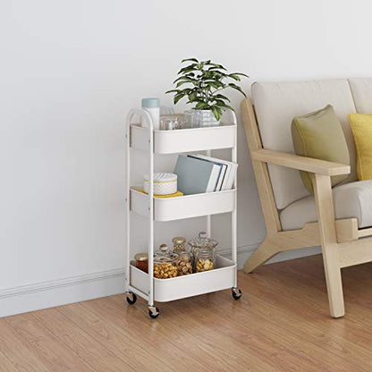 3-Tier Rolling Utility Cart with Caster Wheels,Easy Assembly, White - color: White, size: 3-Tier Standard Cart