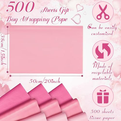 500 Sheets Pink Tissue Paper Bulk 15 x 20 Inch for Wedding Birthday Gifts - color: Pink, size: 15 x 20 Inch