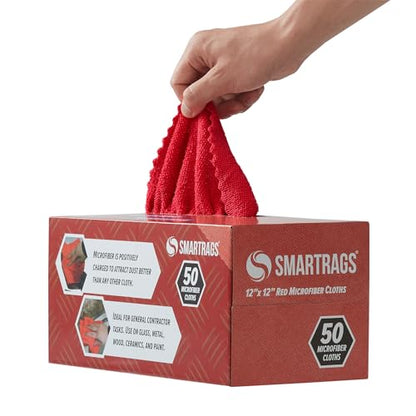 Arkwright Smart Rags Microfiber Cleaning Cloths, Pack of 50 in a Box, Lint Free 180 GSM Reusable Towels for Auto, Office and Household Cleaning, 12 x 12 in, Red - color: Red, size: 12 x 12 in