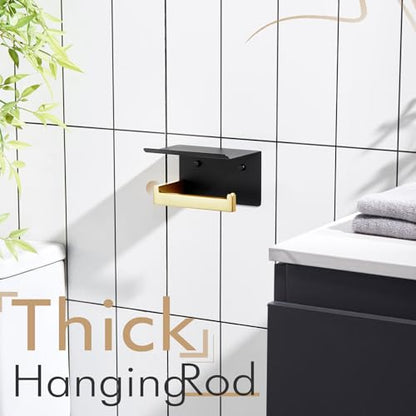 KOKOSIRI Toilet Paper Holders with Shelf Bathroom Toilet Paper Roll Holder Wall Mounted T-304 Stainless Steel, Matte Black and Gold B2010GDK (Pack of 2) - color: Black Gold, size: With Shelf(2 Pack)
